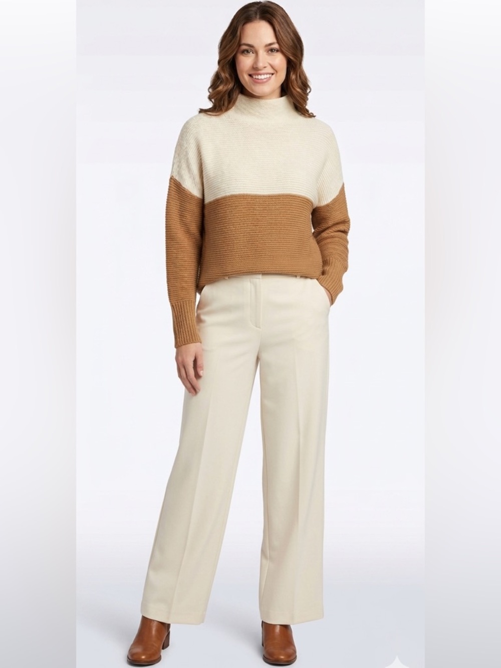 Retrod Brown & Creme Oversized Colorblock Mock Neck Knit Sweater Size Small